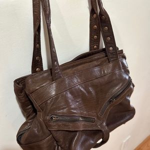 VINTAGE BOTKIER DK BROWN LEATHER DESIGNER SHOULDER BAG